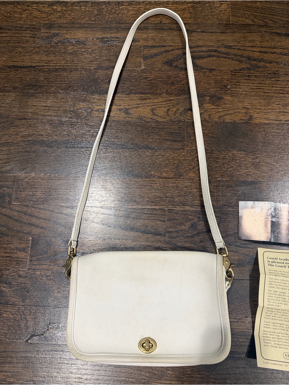 Vintage Coach A70-9755 Cream Ivory Leather Turn-Lock Crossbody Bag &original Ads